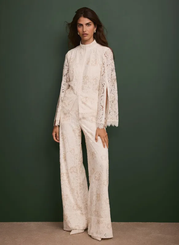 Cream Embellished Lace Wide Trousers sold by Mint Velvet