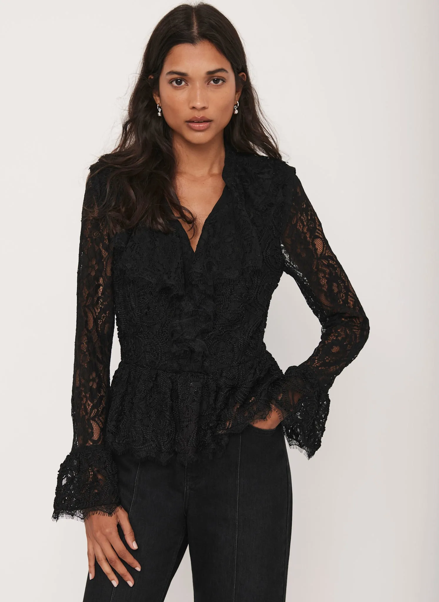 Black Lace Embroidered Blouse sold by Mint Velvet