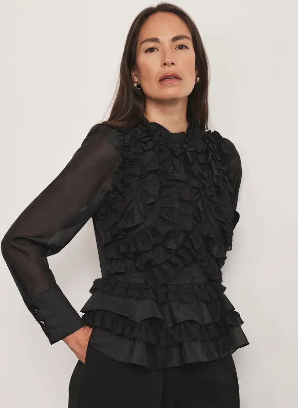 Black Ruffle Detail Blouse sold by Mint Velvet
