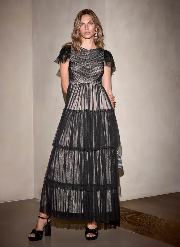 Black Layered Tulle Maxi Dress sold by Mint Velvet