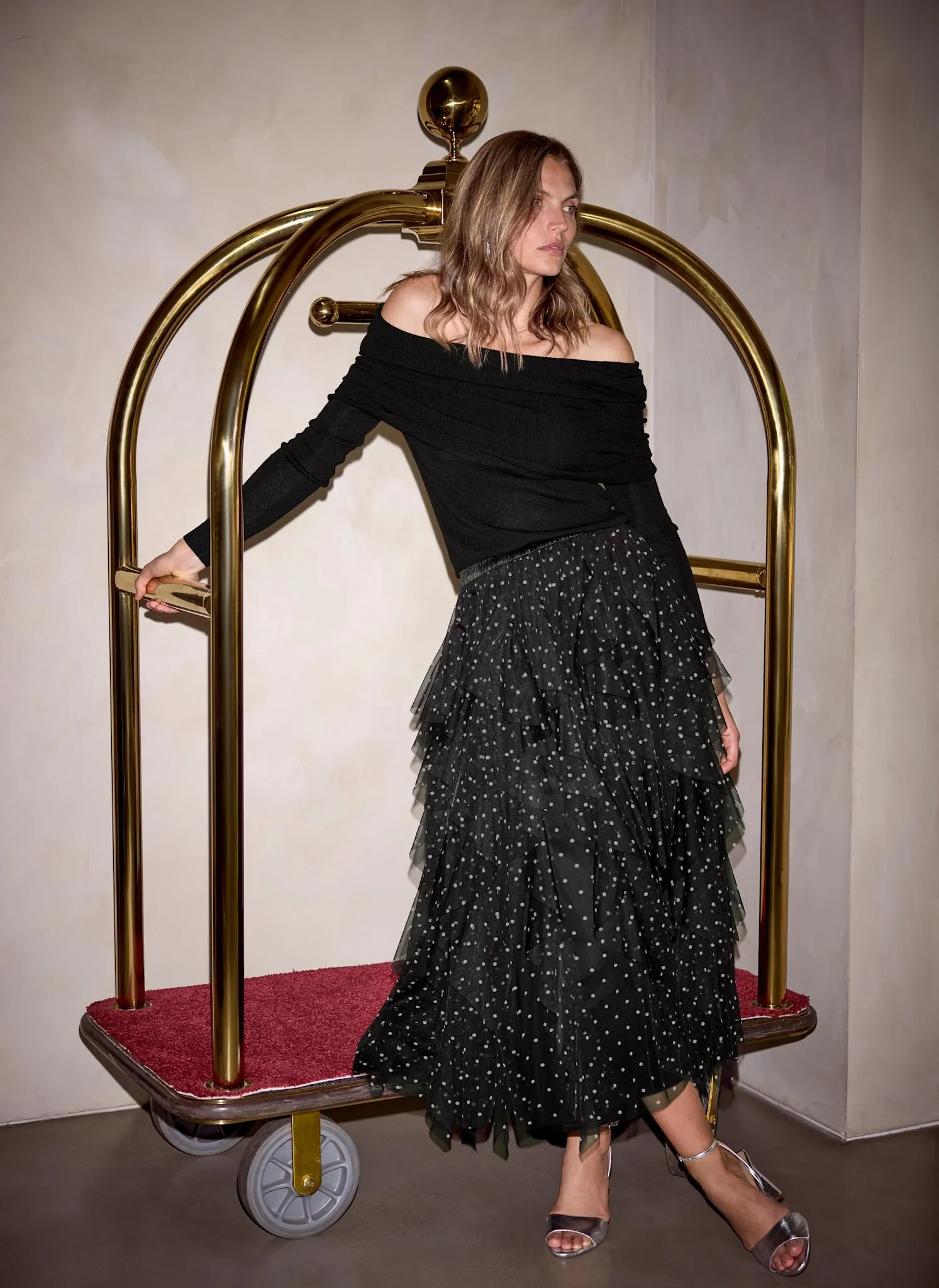 Black Polka Dot Tulle Midi Skirt sold by Mint Velvet product image thumbnail 2