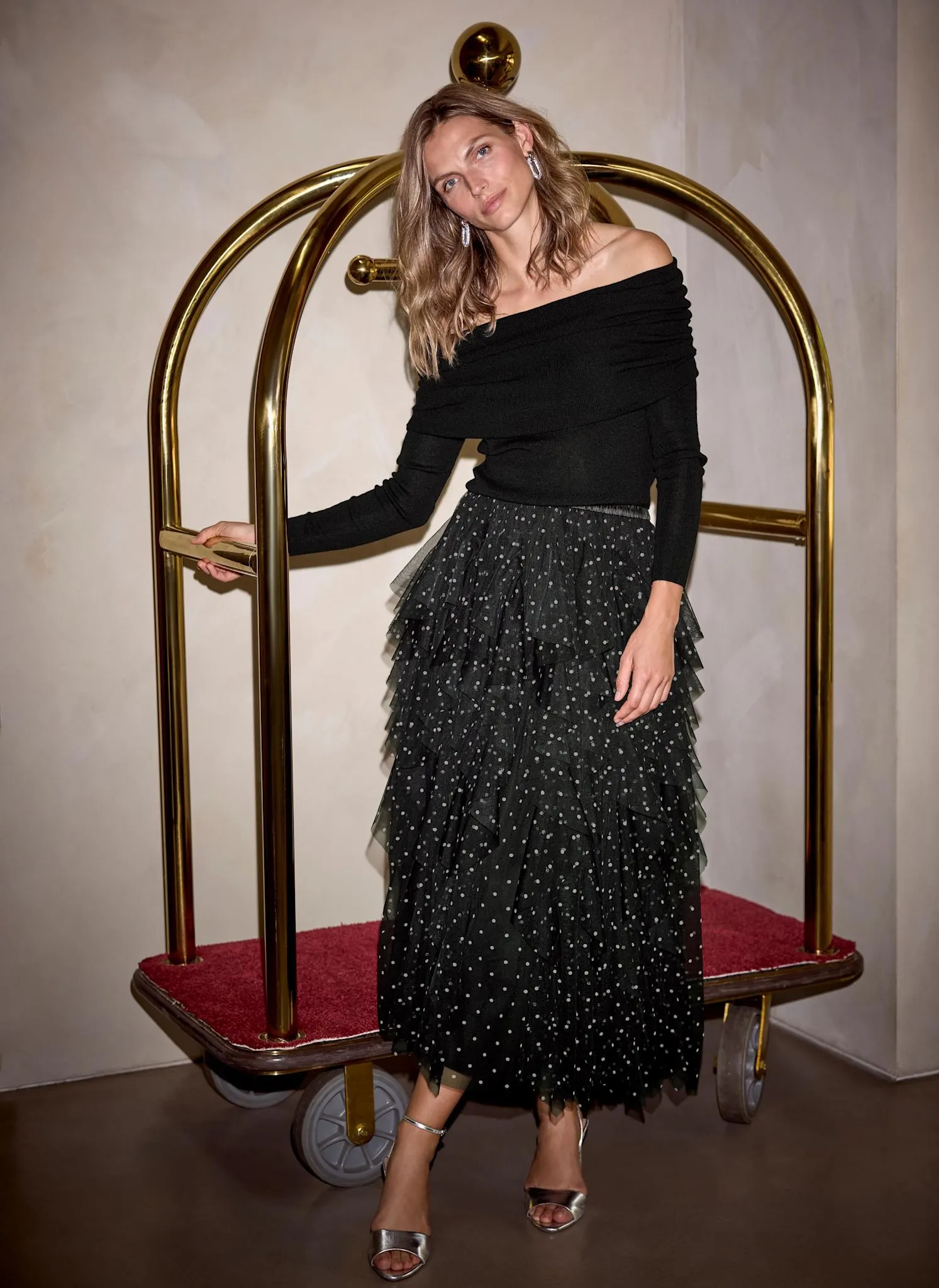 Black Polka Dot Tulle Midi Skirt sold by Mint Velvet product image thumbnail 5