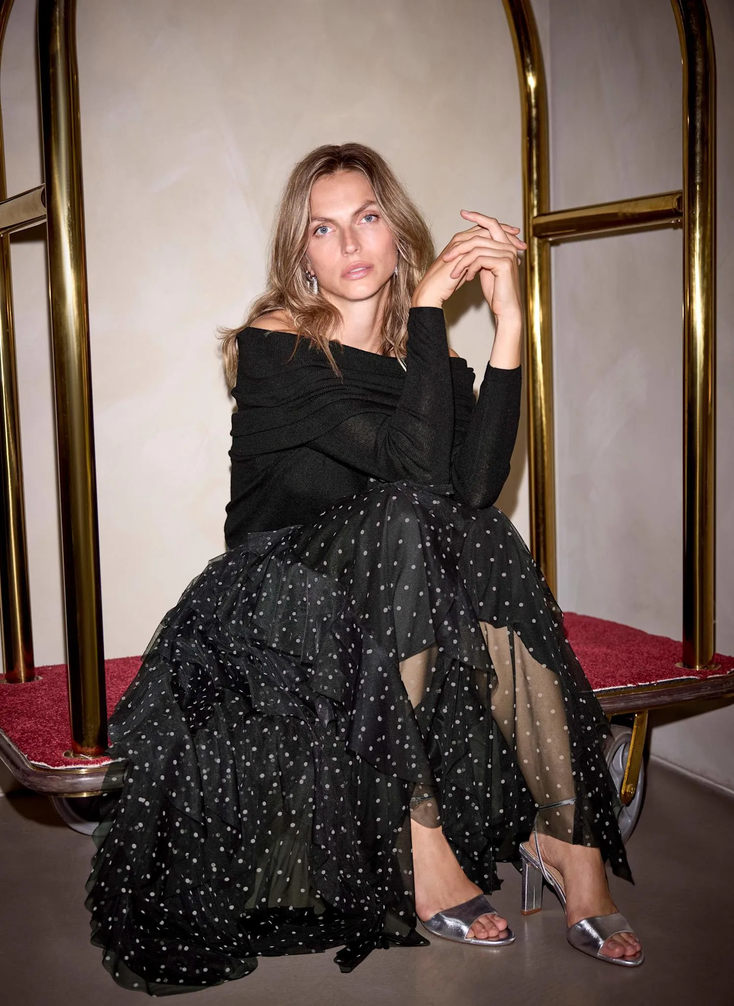 Black Polka Dot Tulle Midi Skirt sold by Mint Velvet