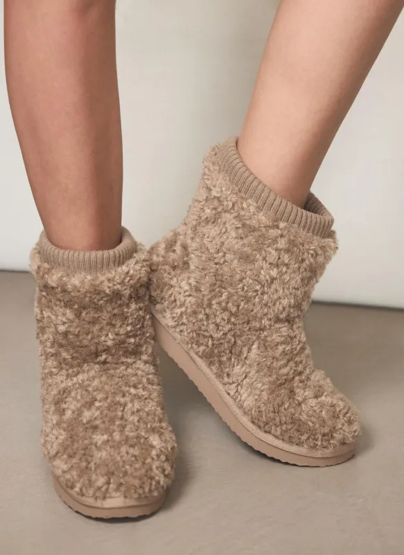 Neutral Borg Slipper Boots made by Mint Velvet