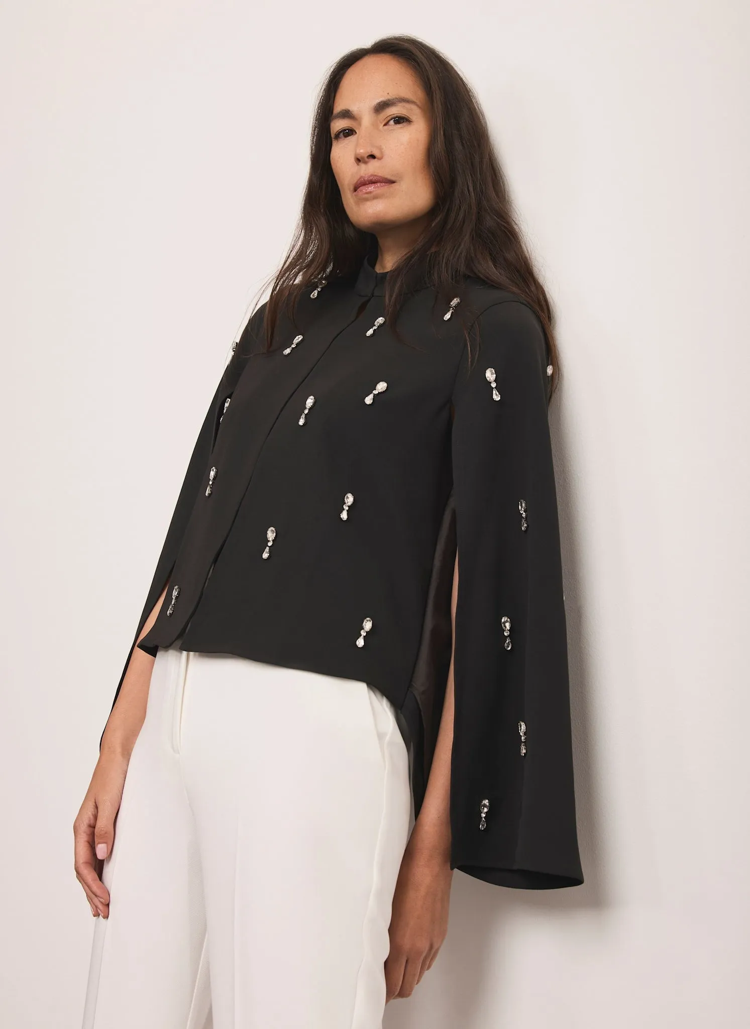 Black Embellished Cape Top sold by Mint Velvet