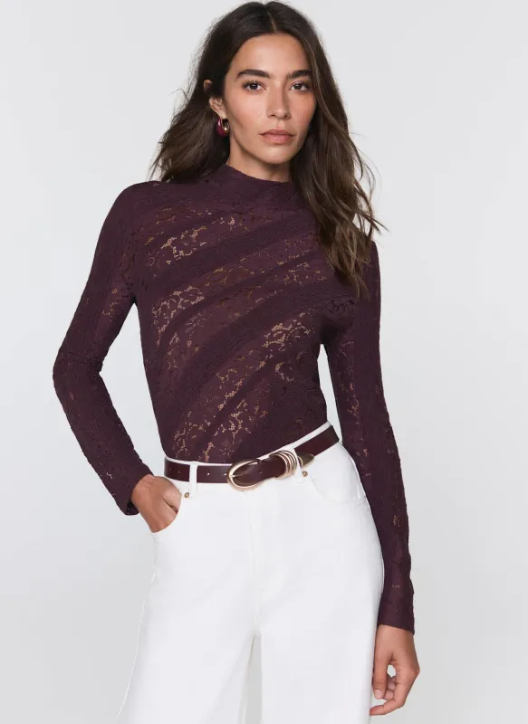 Burgundy Lace High Neck Top sold by Mint Velvet