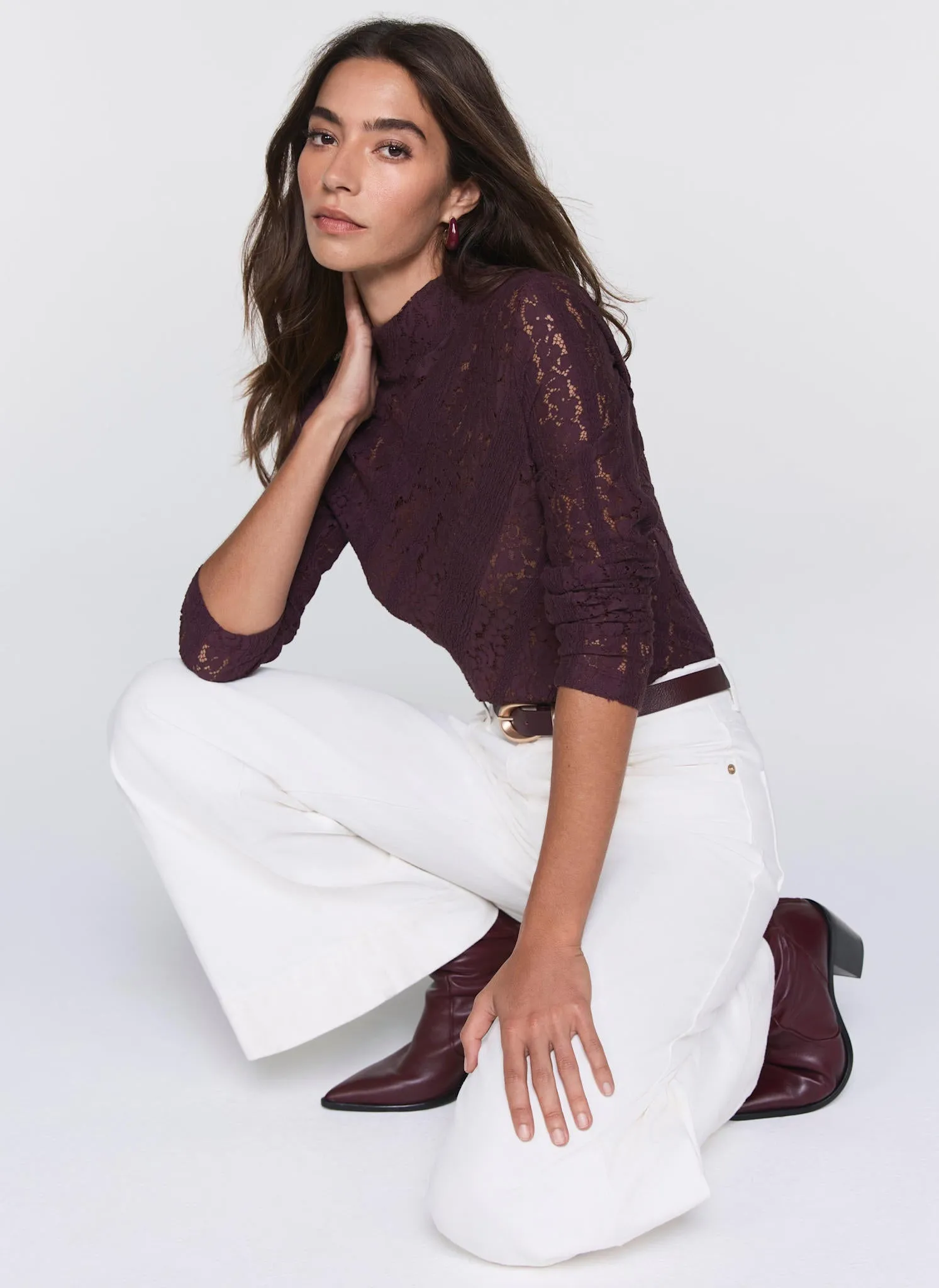 Burgundy Lace High Neck Top sold by Mint Velvet product image thumbnail 2