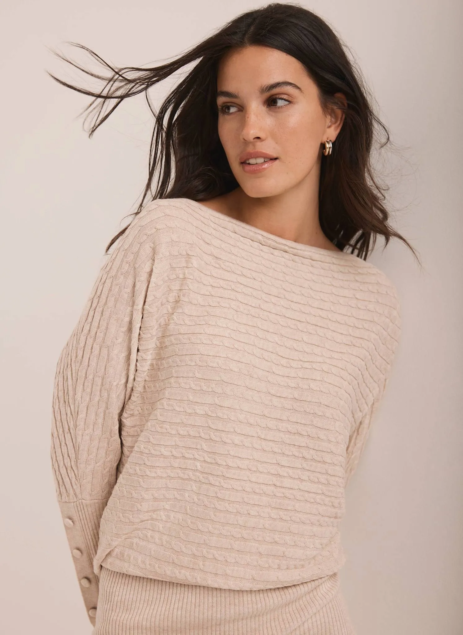 Neutral Cable Knit Mini Dress sold by Mint Velvet product image thumbnail 3