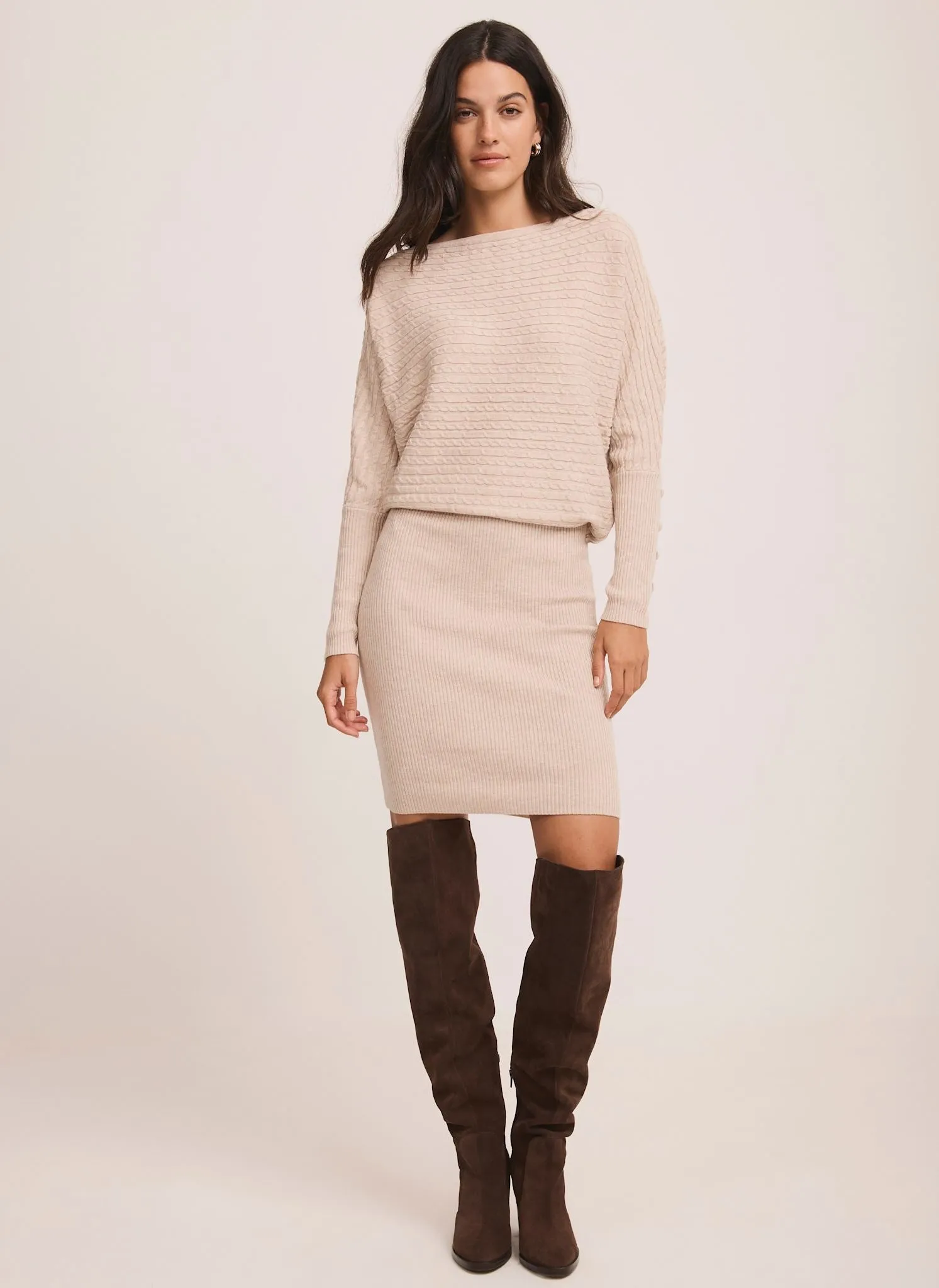 Neutral Cable Knit Mini Dress sold by Mint Velvet product image thumbnail 2