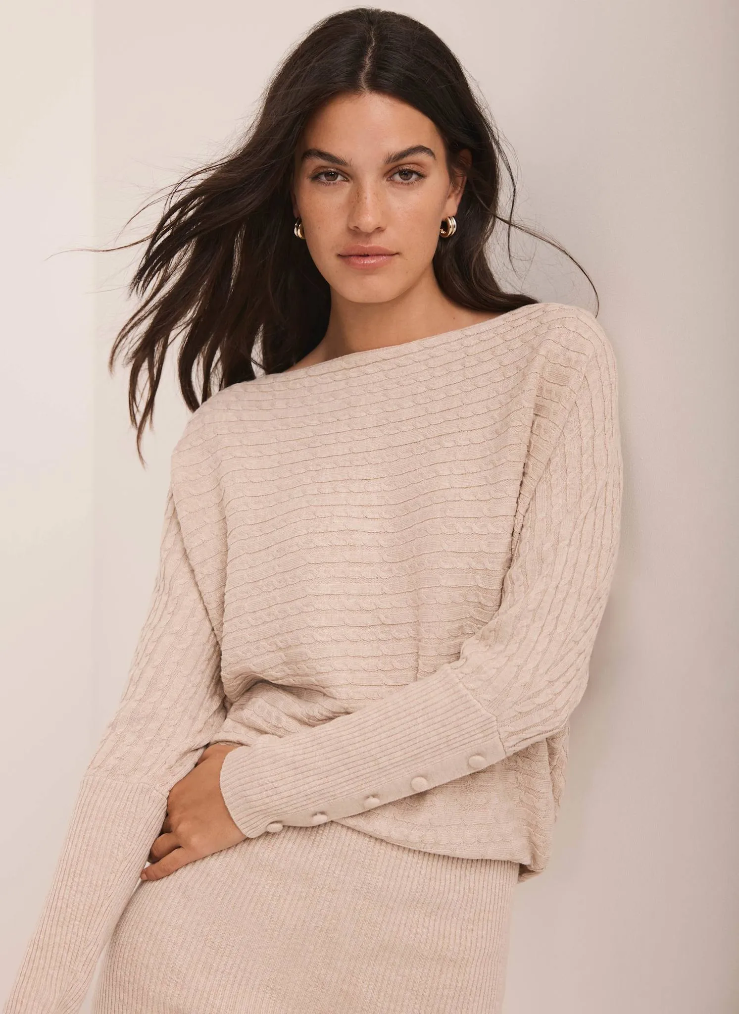 Neutral Cable Knit Mini Dress sold by Mint Velvet product image thumbnail 5