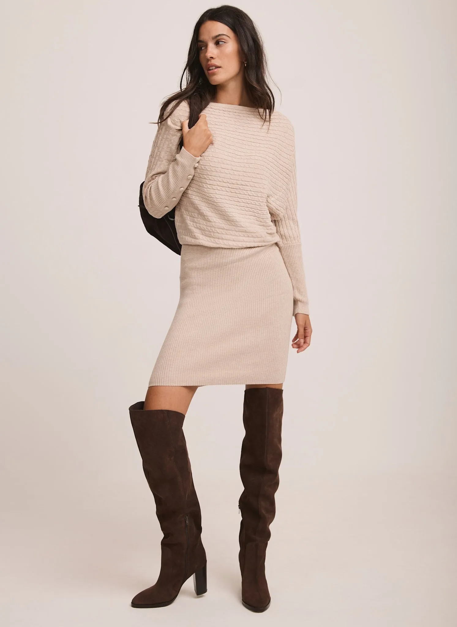 Neutral Cable Knit Mini Dress sold by Mint Velvet