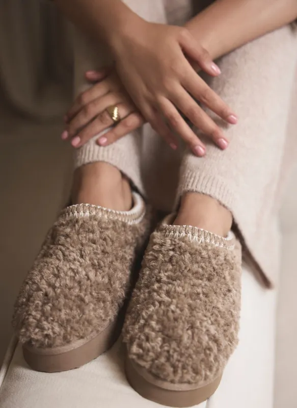 Neutral Borg Slippers made by Mint Velvet
