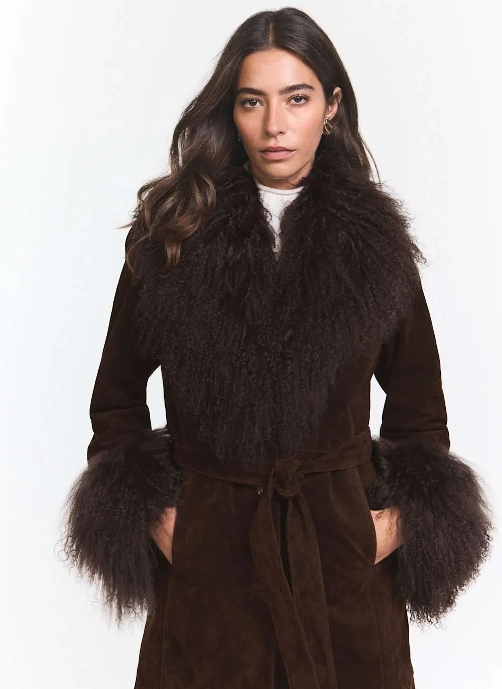 Brown Suede Fur Trim Coat sold by Mint Velvet product image thumbnail 4
