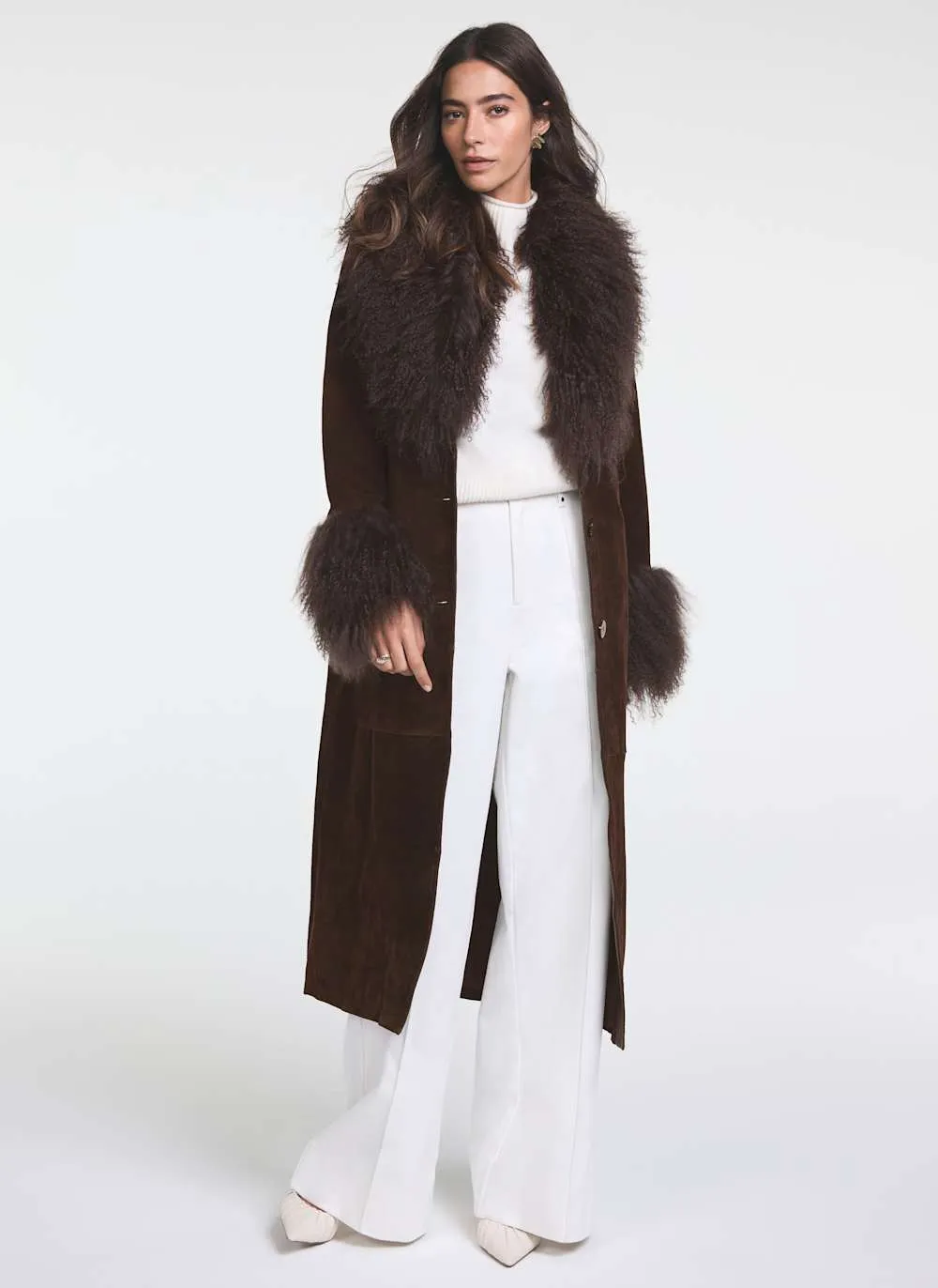 Brown Suede Fur Trim Coat sold by Mint Velvet
