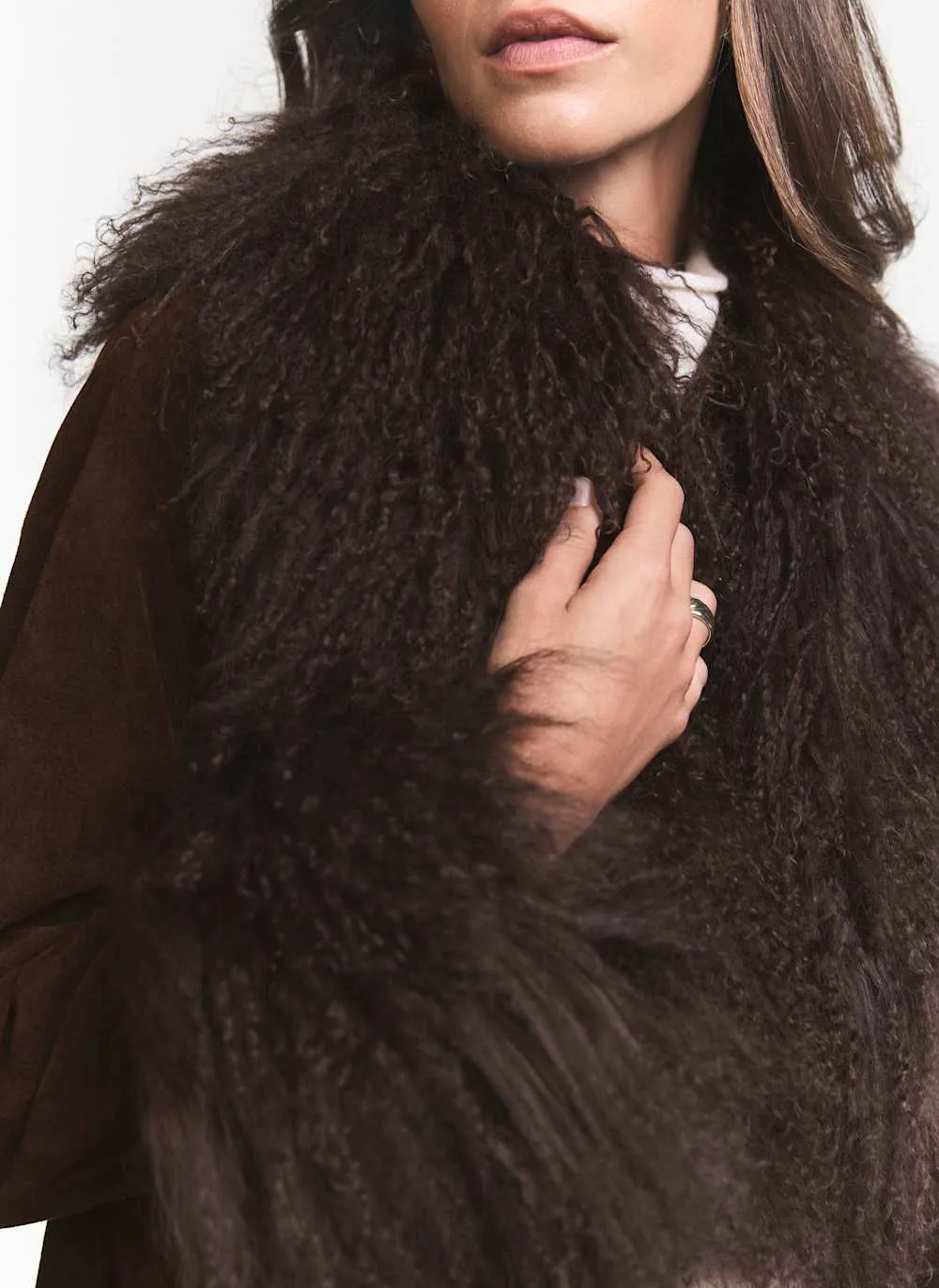 Brown Suede Fur Trim Coat sold by Mint Velvet product image thumbnail 5
