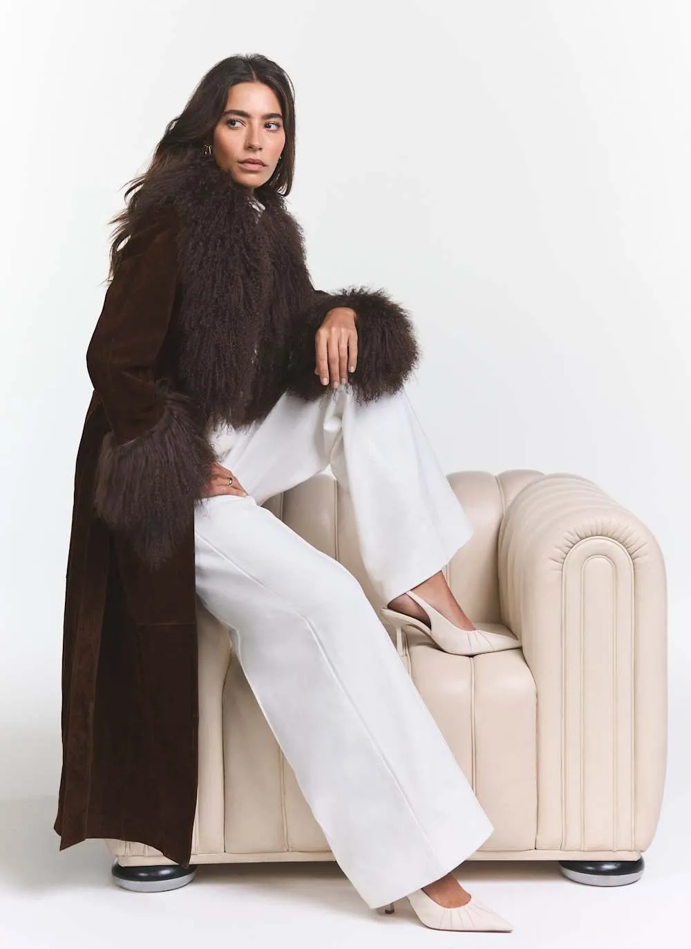 Brown Suede Fur Trim Coat sold by Mint Velvet product image thumbnail 2
