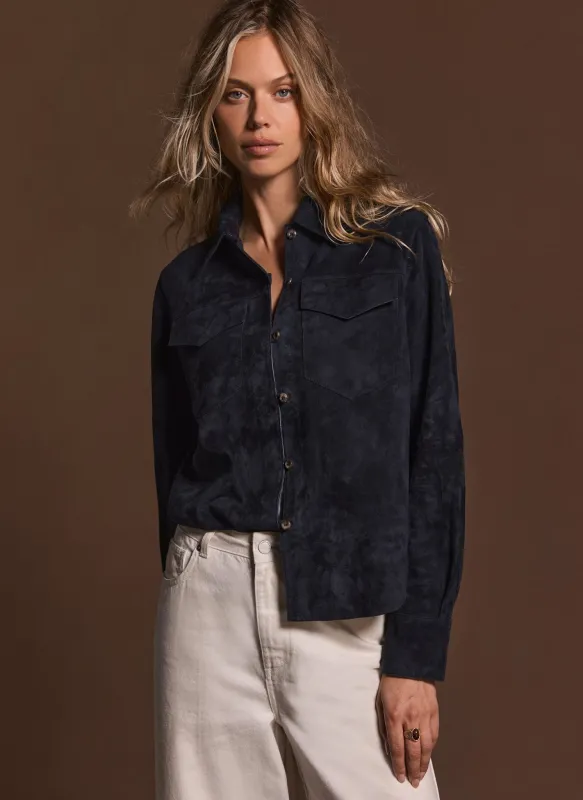 Navy Suede Long Sleeve Shirt sold by Mint Velvet