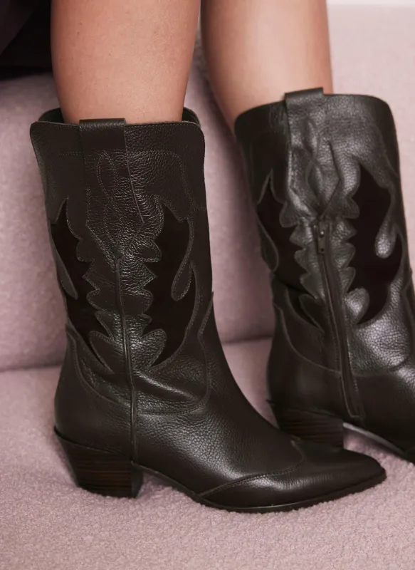 Dulcie Brown Leather Cowboy Boots sold by Mint Velvet