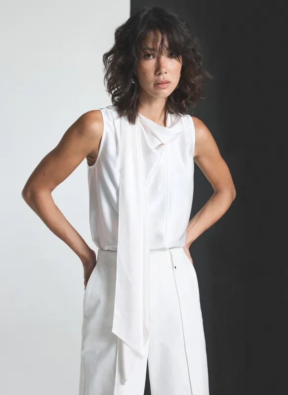 White Satin Scarf Detail Top sold by Mint Velvet