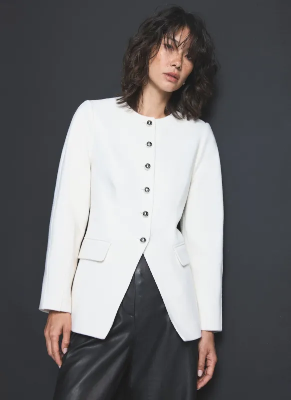 Cream Collarless Tailored Jacket sold by Mint Velvet