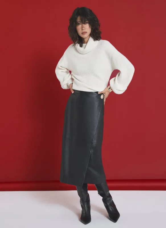 Black Leather Wrap Midi Skirt sold by Mint Velvet