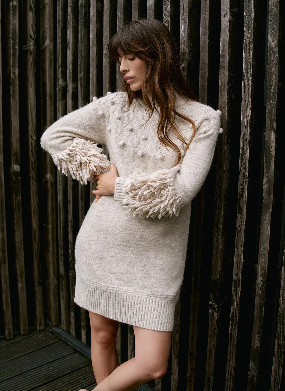 Neutral Textured Wool Blend Knit Mini Dress sold by Mint Velvet product image thumbnail 2