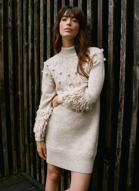 Neutral Textured Wool Blend Knit Mini Dress sold by Mint Velvet