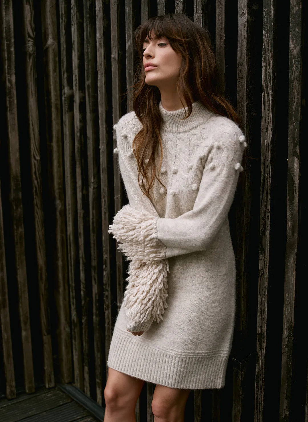 Neutral Textured Wool Blend Knit Mini Dress sold by Mint Velvet product image thumbnail 4