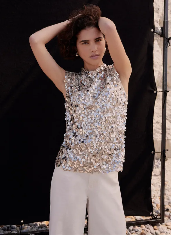 Gold Sequin Embellished Top sold by Mint Velvet