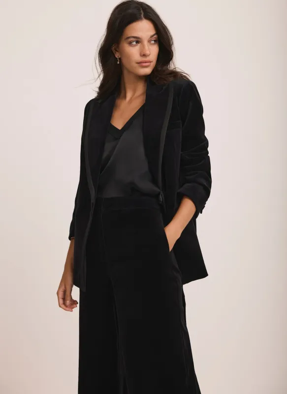Black Velvet Satin Trim Tux Blazer sold by Mint Velvet