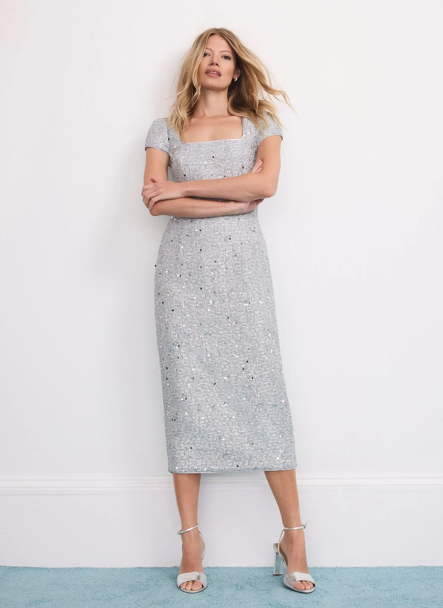 Silver Boucle Sequin Midi Dress sold by Mint Velvet product image thumbnail 4