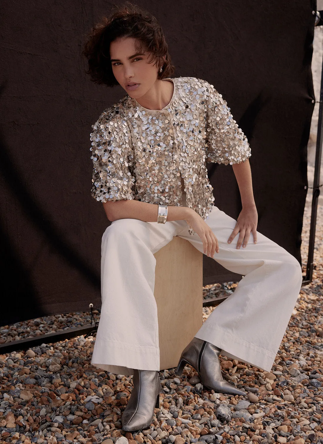 Silver Sequin Puff Sleeve Top sold by Mint Velvet product image thumbnail 4