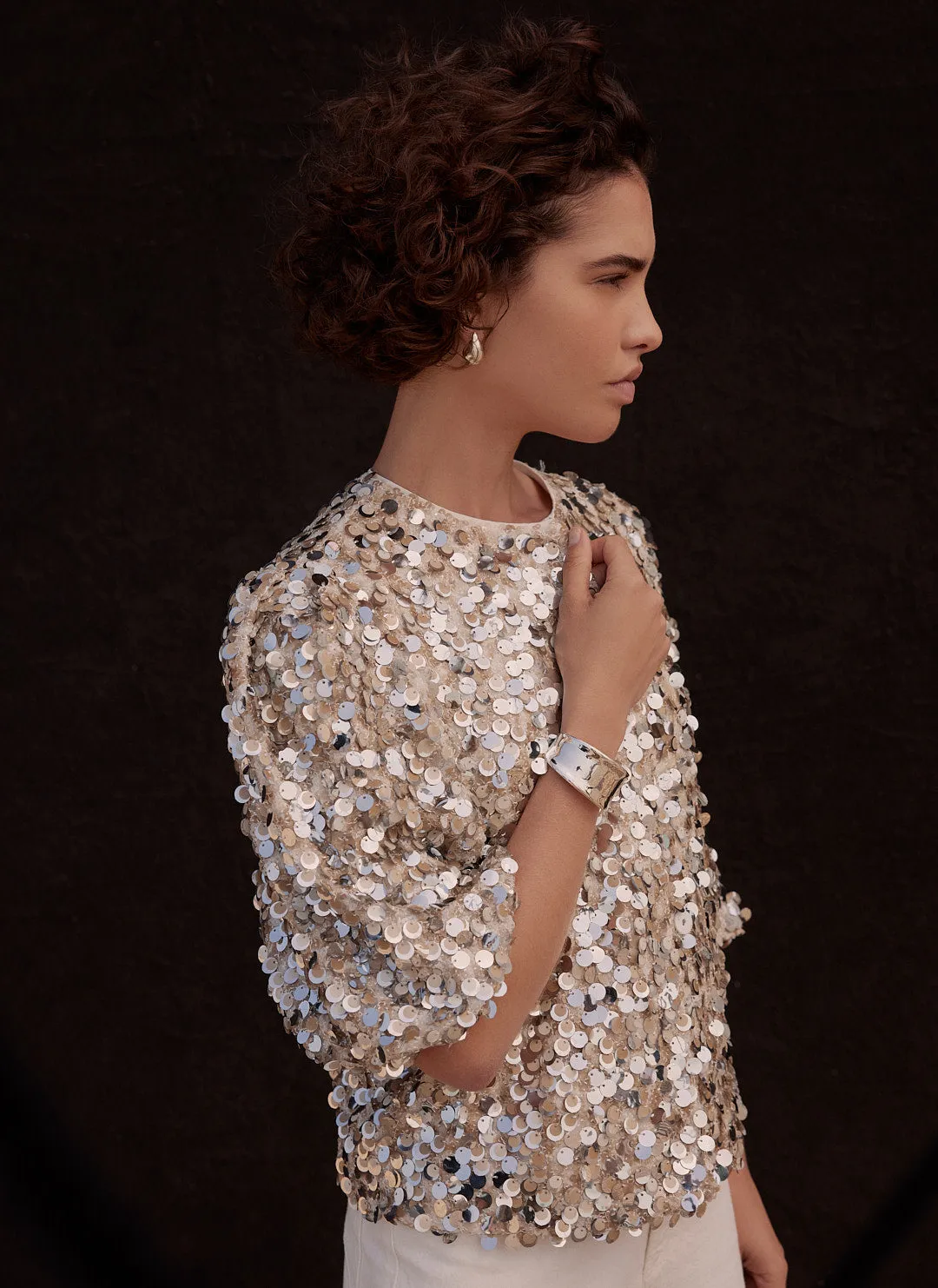 Silver Sequin Puff Sleeve Top sold by Mint Velvet product image thumbnail 2