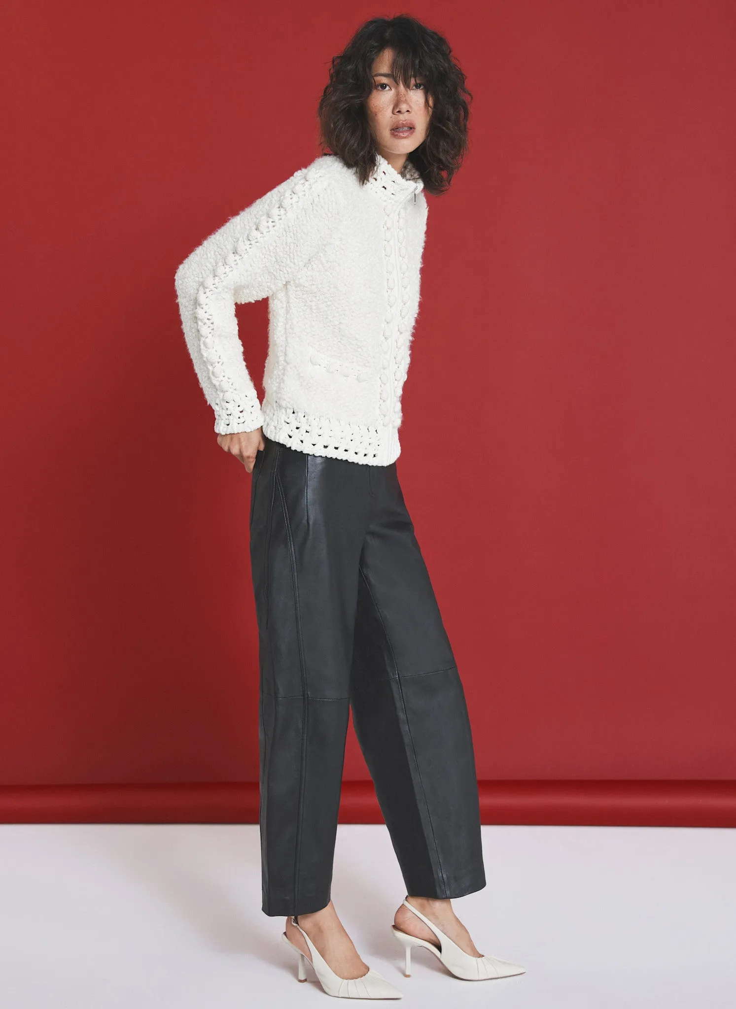 Black Leather Barrel Leg Trousers sold by Mint Velvet