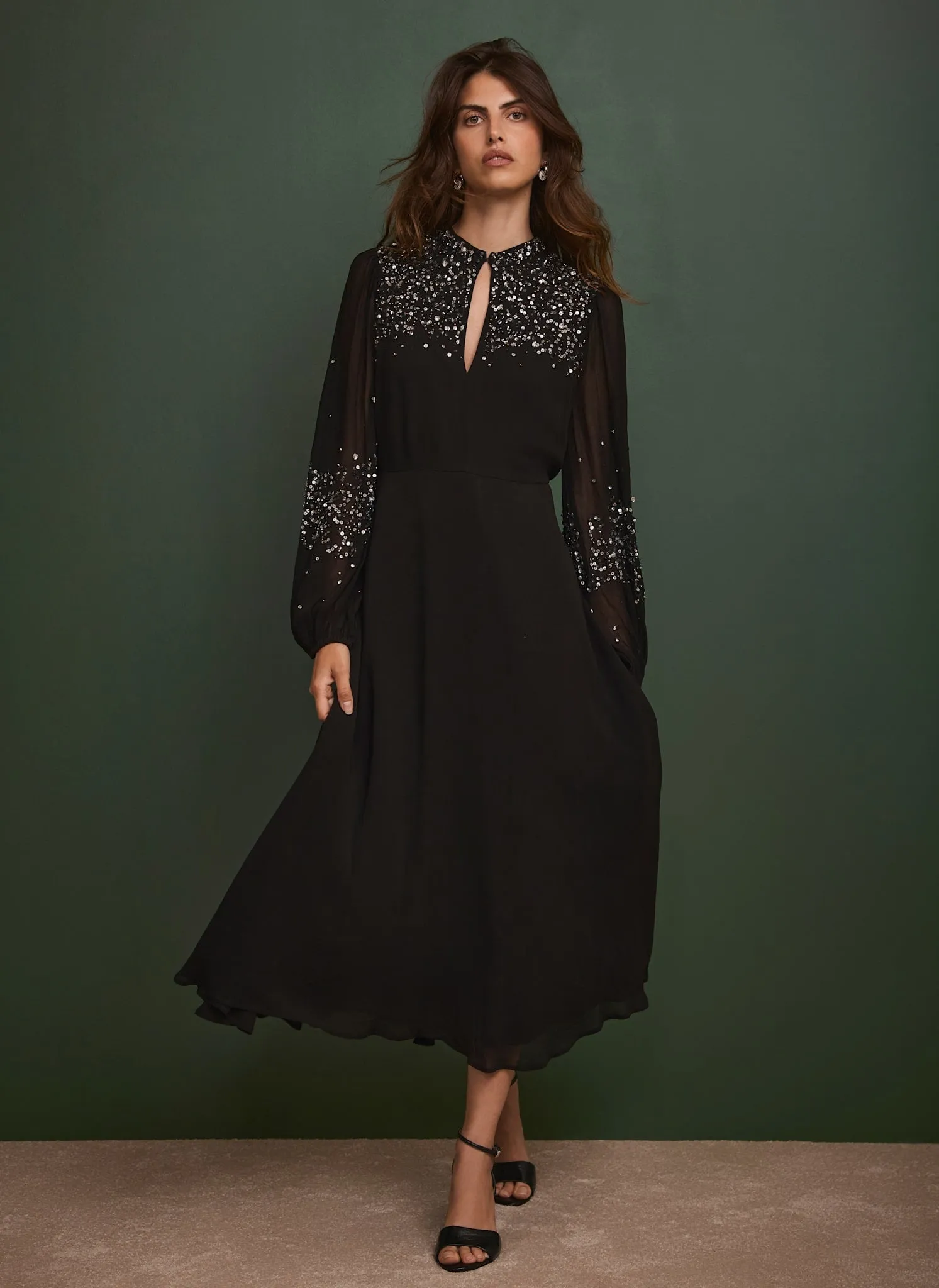 Black Embellished Midi Dress sold by Mint Velvet