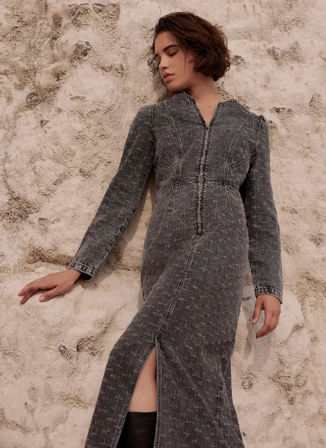 Grey Embellished Denim Midi Dress sold by Mint Velvet product image thumbnail 3