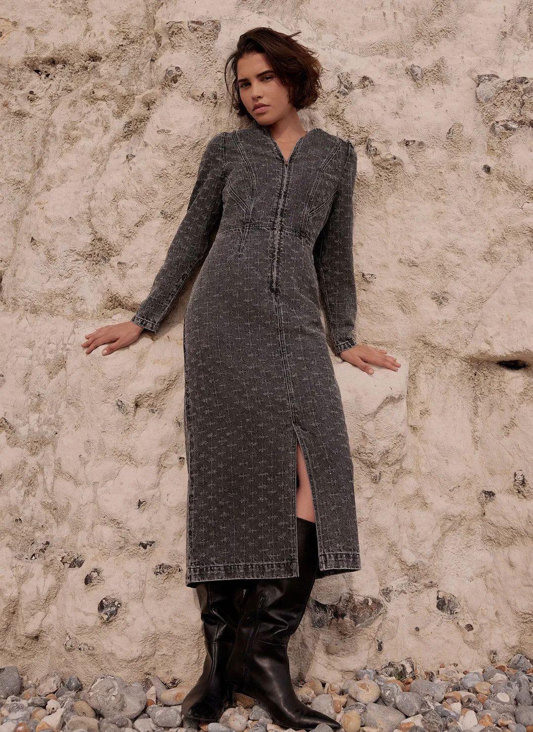 Grey Embellished Denim Midi Dress sold by Mint Velvet product image thumbnail 4