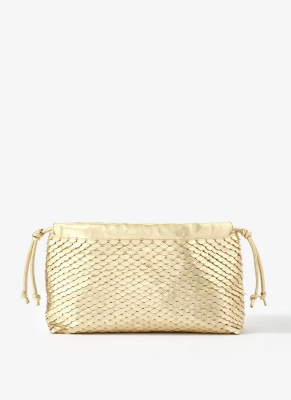 Astra Gold Textured Clutch Bag sold by Mint Velvet