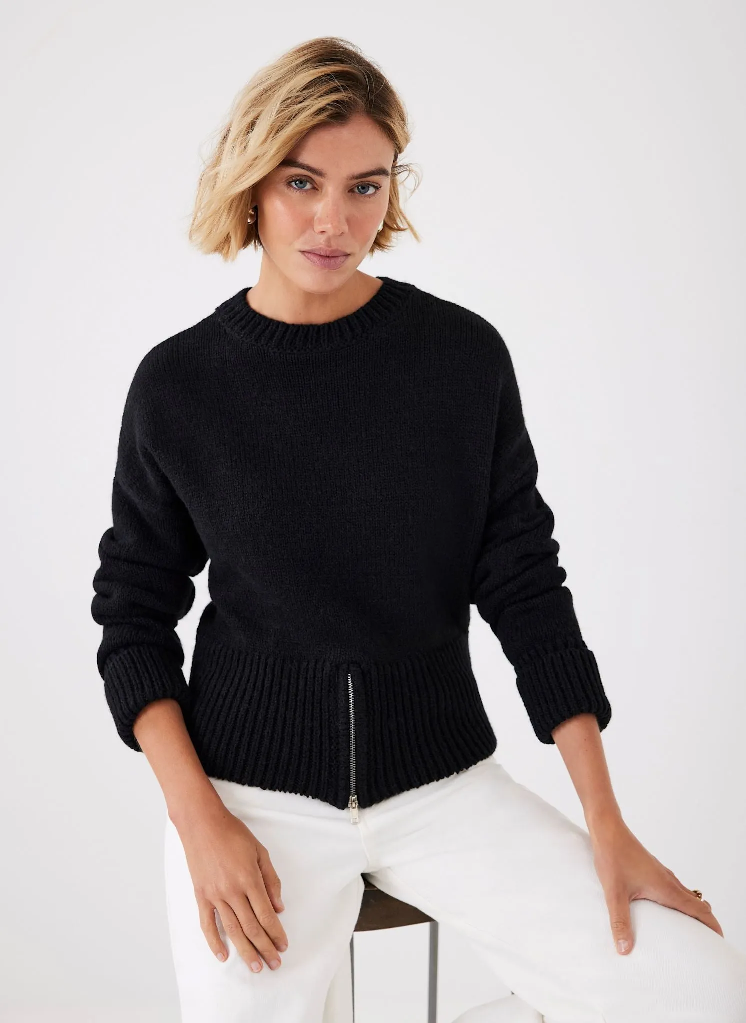 Black Knit Zip Detail Jumper sold by Mint Velvet product image thumbnail 2