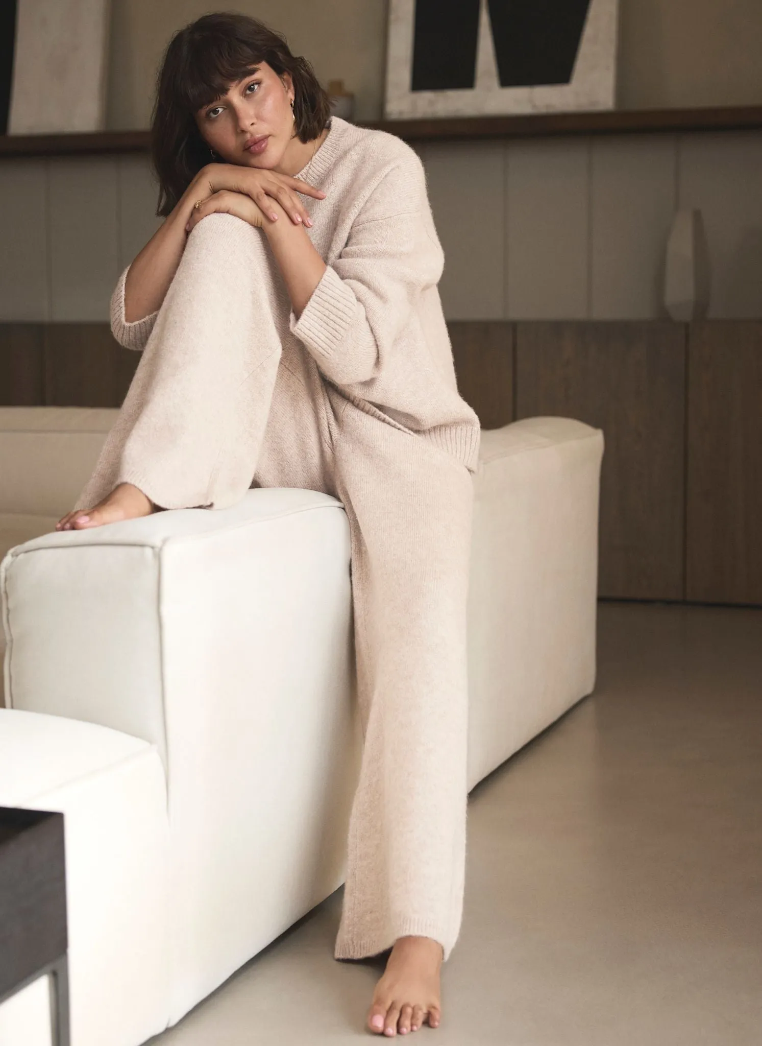 Neutral Wool Blend Wide Leg Trousers sold by Mint Velvet product image thumbnail 5