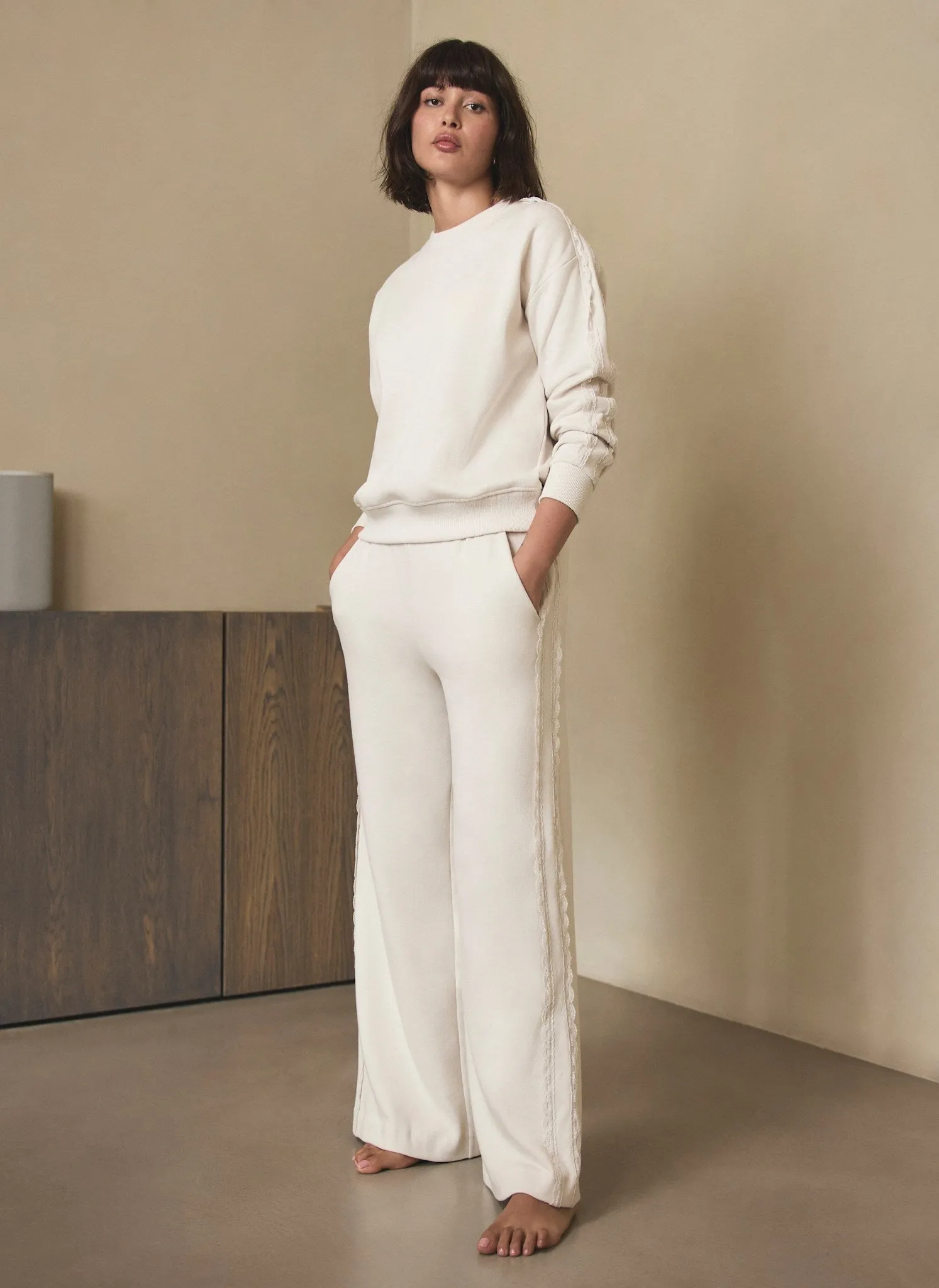 Cream Cotton Blend Lace Trim Sweatshirt sold by Mint Velvet product image thumbnail 5