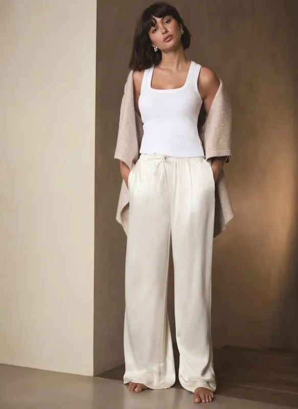 Cream Satin Wide Leg Trouser sold by Mint Velvet