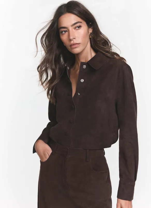 Brown Suede Long Sleeve Shirt made by Mint Velvet