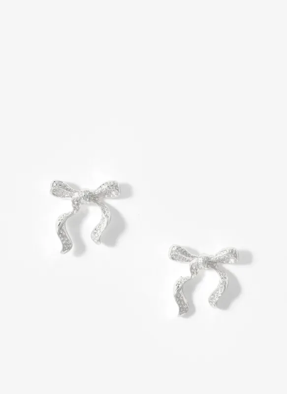Silver Tone Textured Bow Stud Earrings sold by Mint Velvet