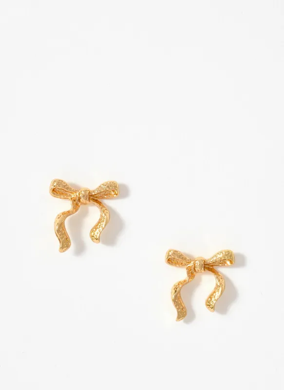 Gold Tone Textured Bow Stud Earrings sold by Mint Velvet