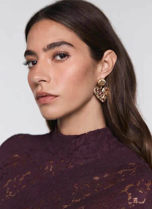 Gold Tone Heart Drop Earrings sold by Mint Velvet