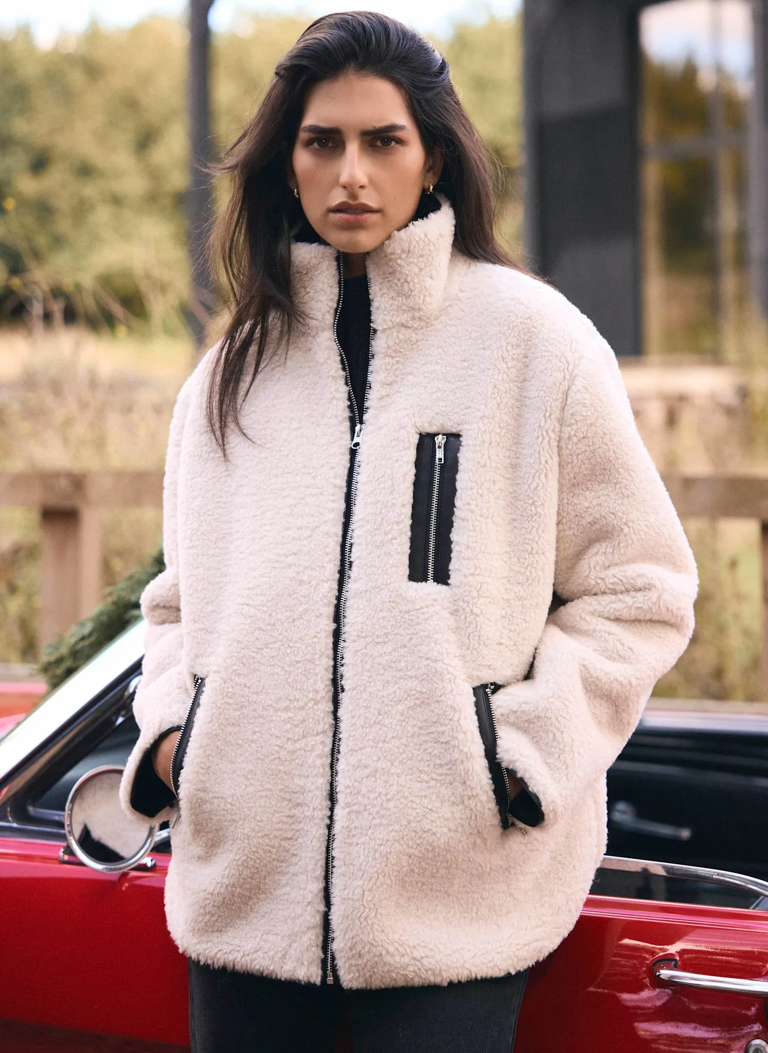 Neutral Borg Zip Jacket sold by Mint Velvet