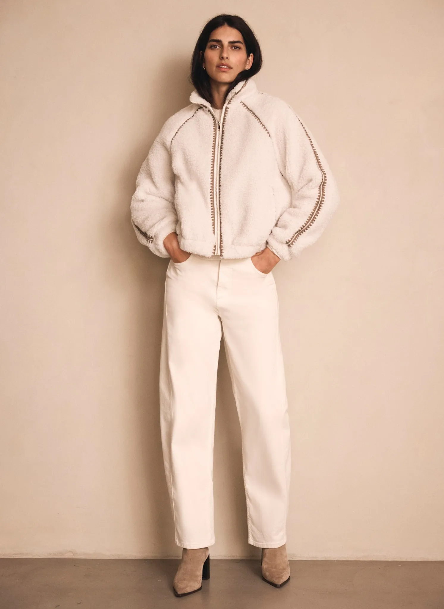 Cream Whipstitch Detail Borg Jacket sold by Mint Velvet product image thumbnail 3