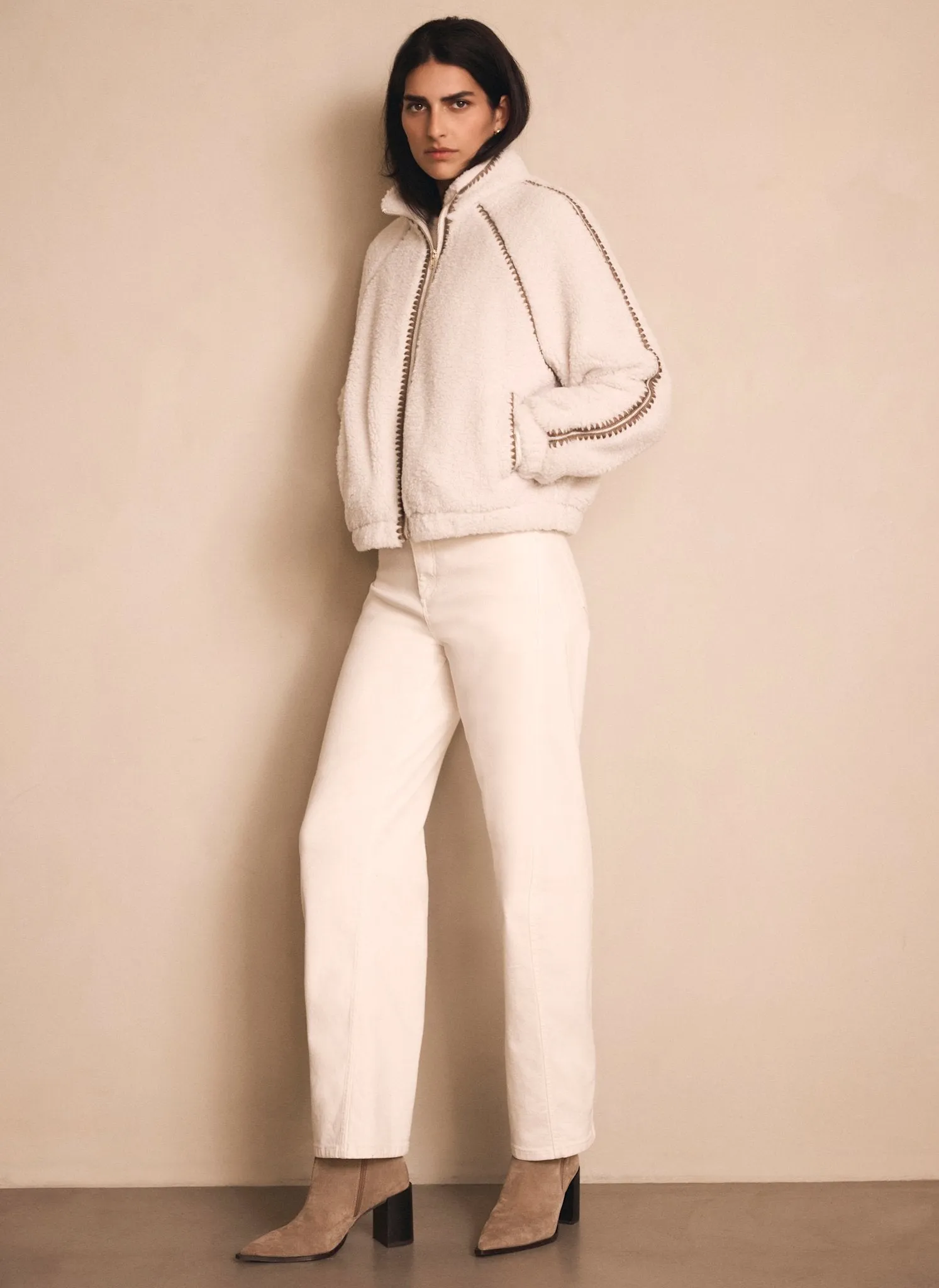 Cream Whipstitch Detail Borg Jacket sold by Mint Velvet product image thumbnail 5