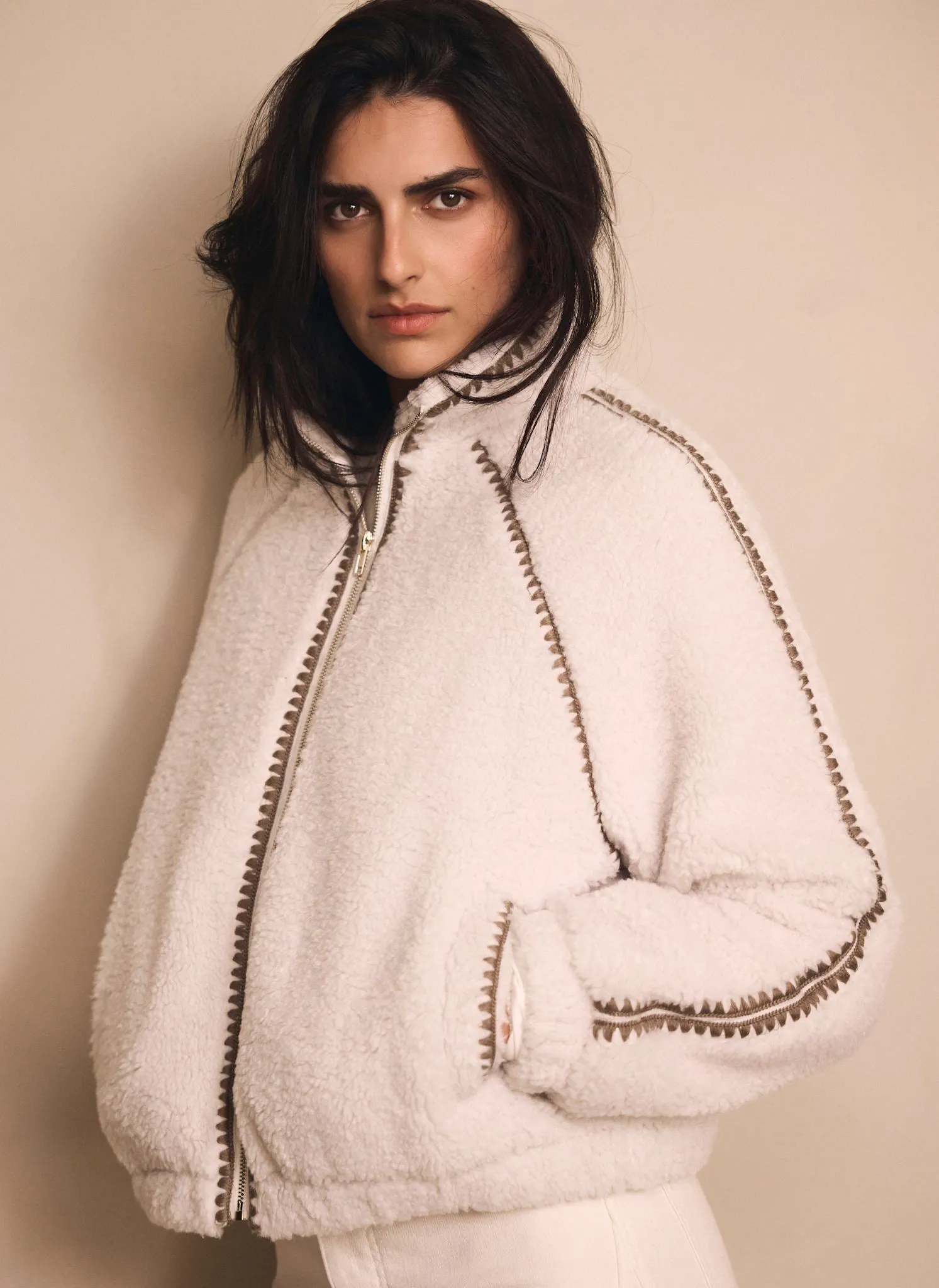 Cream Whipstitch Detail Borg Jacket sold by Mint Velvet product image thumbnail 2